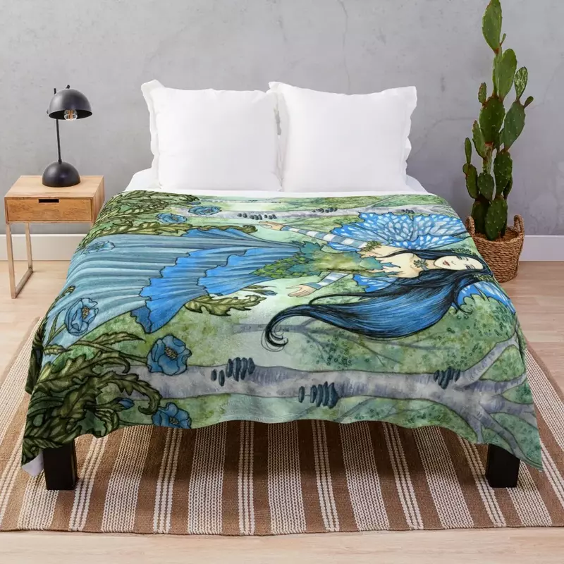 The Blue Wood selimut lempar tempat tidur kotak-kotak selimut khusus