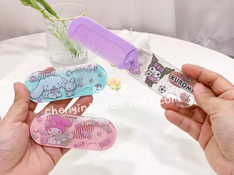Sanrio Mini Carry Comb Anime Hellokitty MyMelody Kuromi Cinnamoroll Cartonn Cute Plastic Hair Straightening Comb Girls Gift