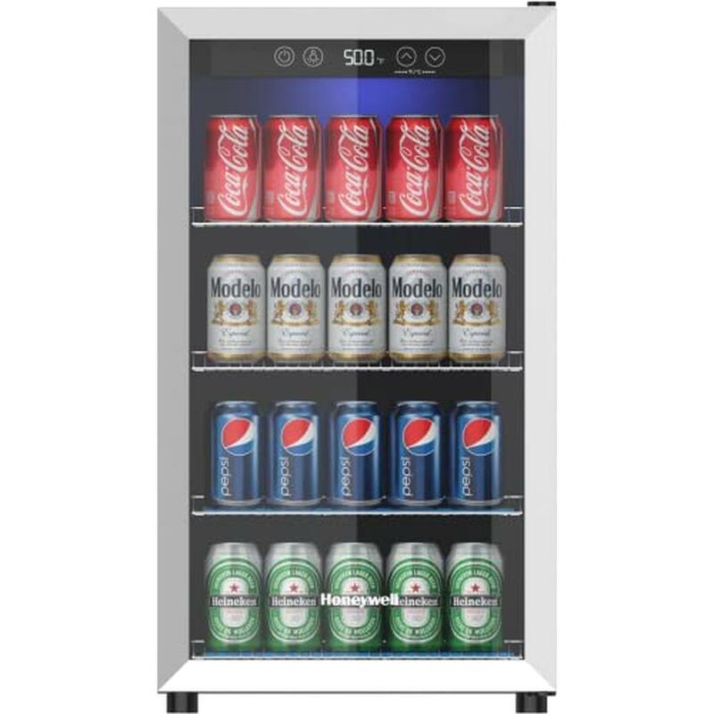 Mini Glass Door Beverage Refrigerador, refrigerador com prateleiras ajustáveis, luz LED, Home Office Bar, compacto, 3.2 cu ft, 115