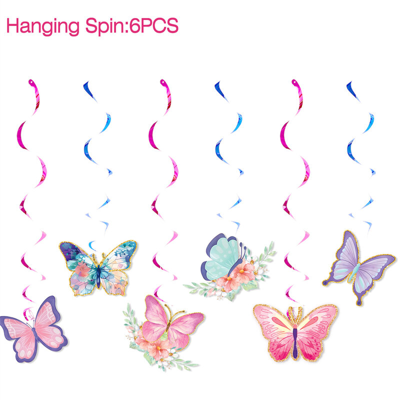 Tema kupu-kupu 6 buah/lot pesta putar Selamat pesta ulang tahun anak nikmat acara dekorasi langit-langit gantung spiral