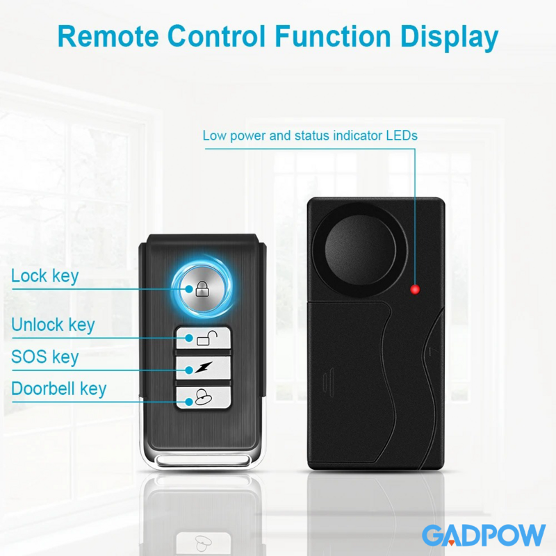 Gadpow-Alarme de vibration sans fil avec télécommande, alarme antivol, alarme de porte et de fenêtre, capteurs de sécurité pour moto et vélo