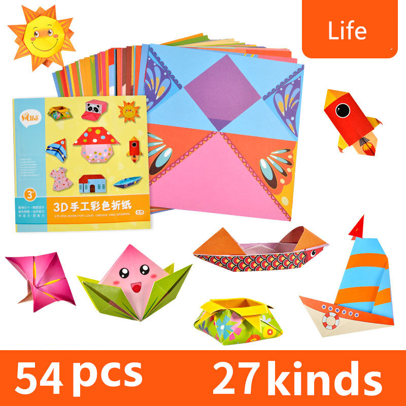 54 teile/satz Cartoon Muster nach Hause Origami Kindergarten Kunst handwerk DIY pädagogisches Spielzeug Papier doppelseitige Kreativität Spielzeug für Kinder