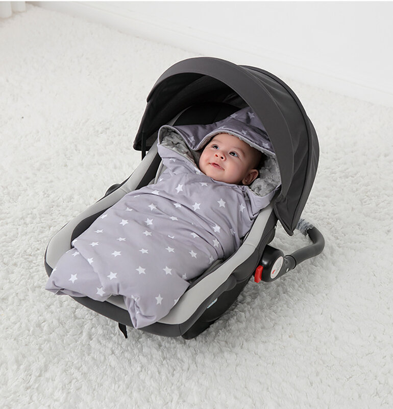 ถุงนอนสองชั้นแบบทารกแรกเกิดขนาด90*90ซม., เบาะนั่งสำหรับรถเข็นเด็กเบาะรถถุงนอนสองชั้นแบบพกพากันลมผ้าห่มห่อทารก