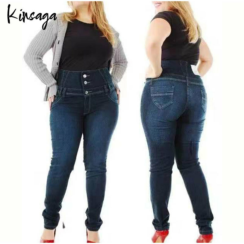 Plus rozmiar zapinana na czarny Bodycon długie dżinsy rurki 4XL 5XL kobiet wiosna wysokiej talii Stretch Skinny spodnie dżinsowe spodnie typu Casual