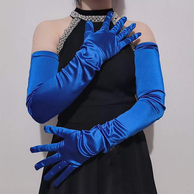 Nowe damskie satynowe rękawiczki 70CM wydłużają odzież sportowa akcesoria rękawiczki wieczór weselny Party etykieta długie rękawiczki T272