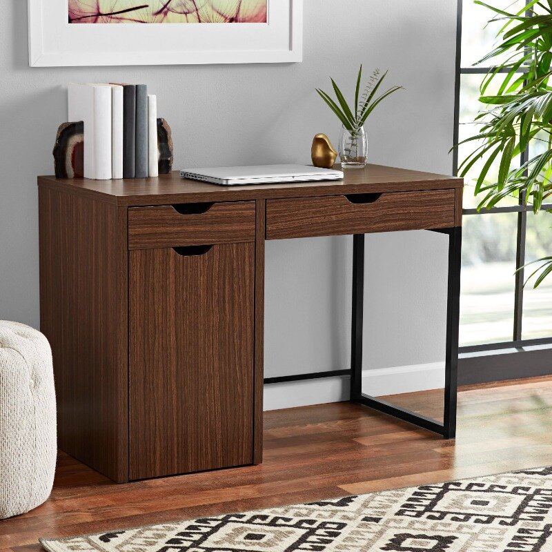 Mainstays Perkins Desk with Metal Frame, Cocoa (File Cabinet Sold Separately)