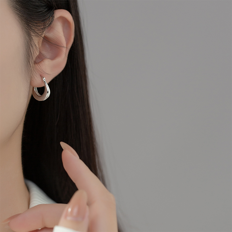 WOOZU 925 Sterling Silver Hoop U-shaped Korean Earrings for Women Punk Simple Earings Unusual Geometric Pendant Jewelry Gifts