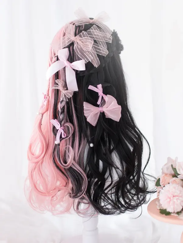 26 Cal czarno-różowa kolorowa peruki syntetyczne z długą naturalne kręcone włosy peruką dla kobiet codziennego użytku na imprezę Cosplay odporna na ciepło