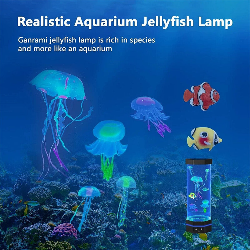 해파리 용암 램프, 15 인치 해파리 램프, 리모컨 USB 플러그인 버블 물고기 램프, 어린이 야간 조명 C, 17 가지 색상 변경