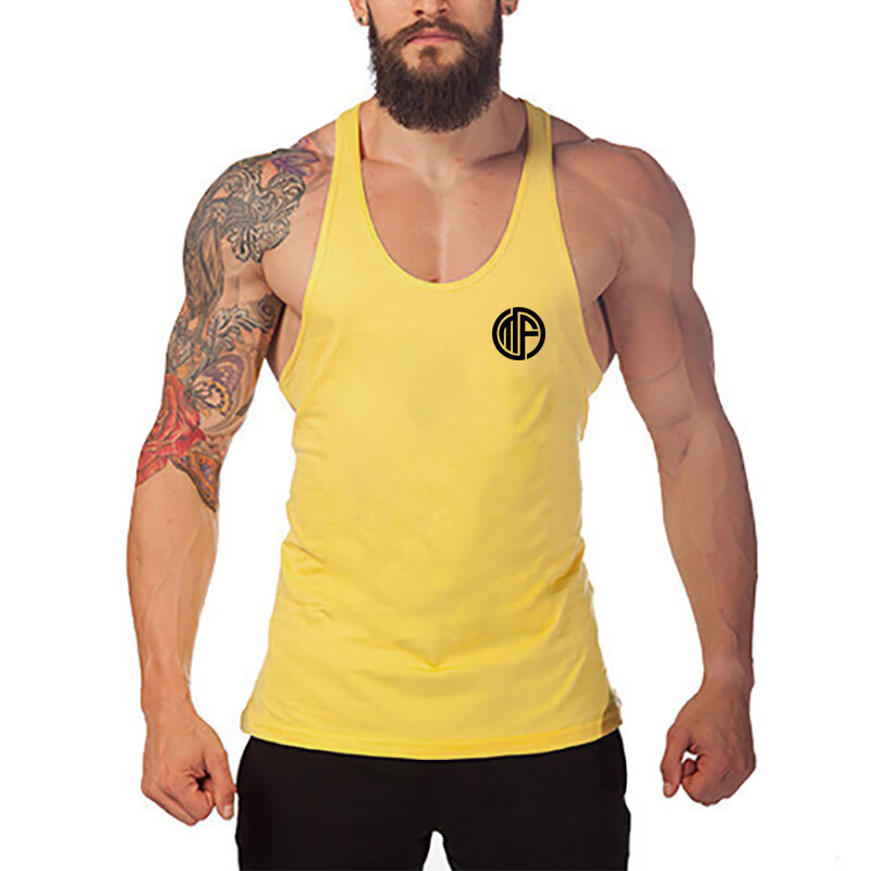 Men Fitness Fashion Suspenders T-shirt Summer Cotton Sweat-Absorb Breathable Print Cool Gym Bodybuilding Training Sport Tank Top