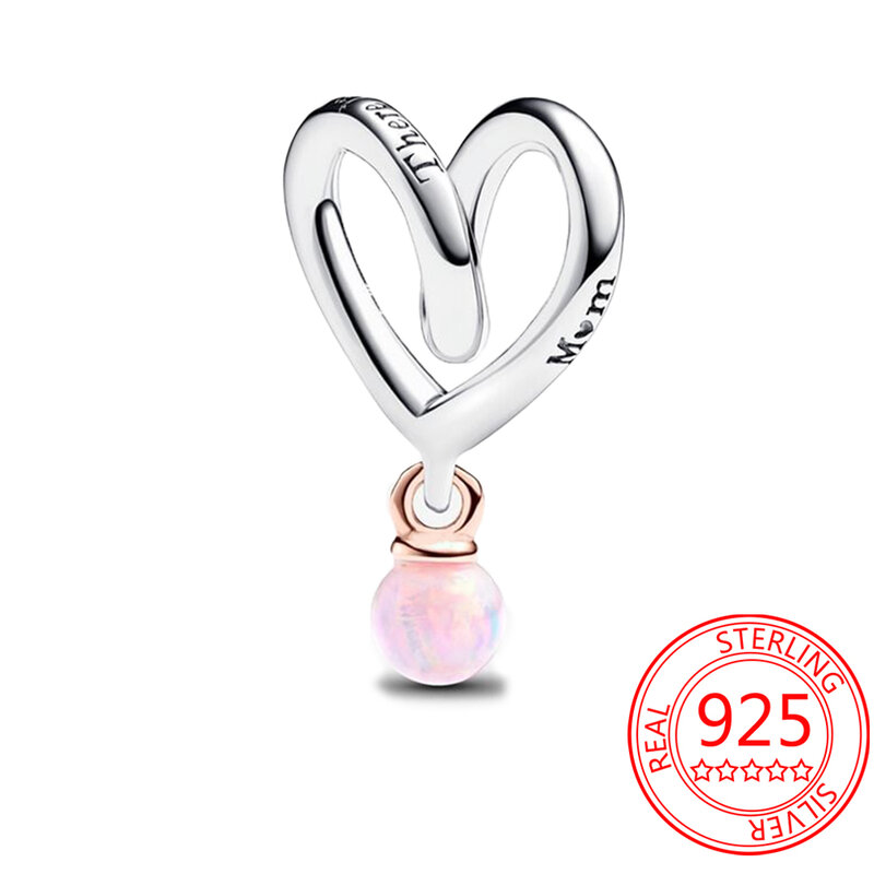Elegante abalorio de corazón envuelto en dos tonos de mamá de Plata de Ley 925, compatible con pulsera Pandora, regalo de joyería para madre