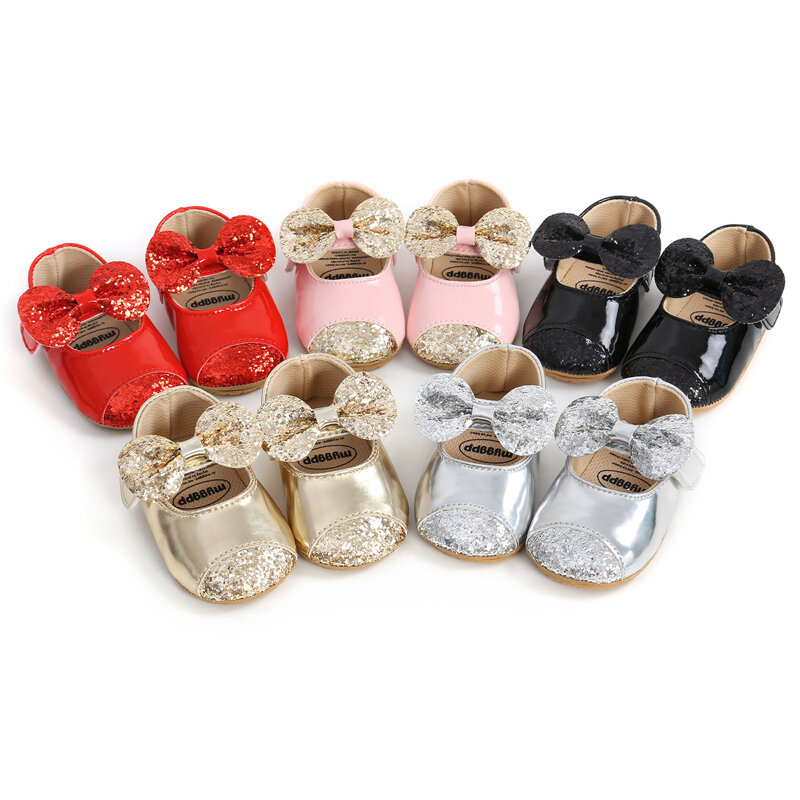 Scarpe da principessa per neonate scarpe eleganti con paillettes Bowknot scarpe da bambino Casual antiscivolo con suola morbida in gomma PU