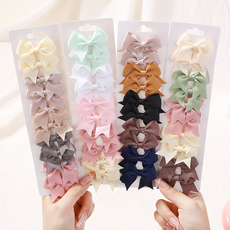 10Pcs/Set New Cute Solid Ribbon Bowknot Hair Clips for Baby Girls Handmade Bows Hairpin Barrettes Headwear Kids Hair Accessories