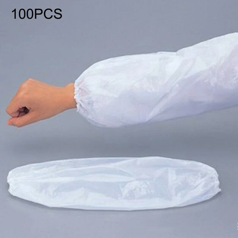 ปลอกแขนพลาสติกหนาแบบใช้แล้วทิ้ง100ชิ้นกันน้ำกันฝุ่นและน้ำมัน