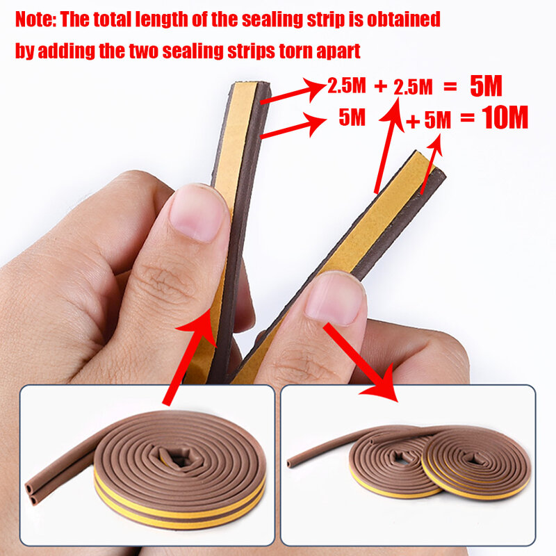 5m/10m Weather Stripping Door Seal Strip Diep Self-adhesive Draft Stopper Tape Window Insulation Noise Rubber Sealing Strip