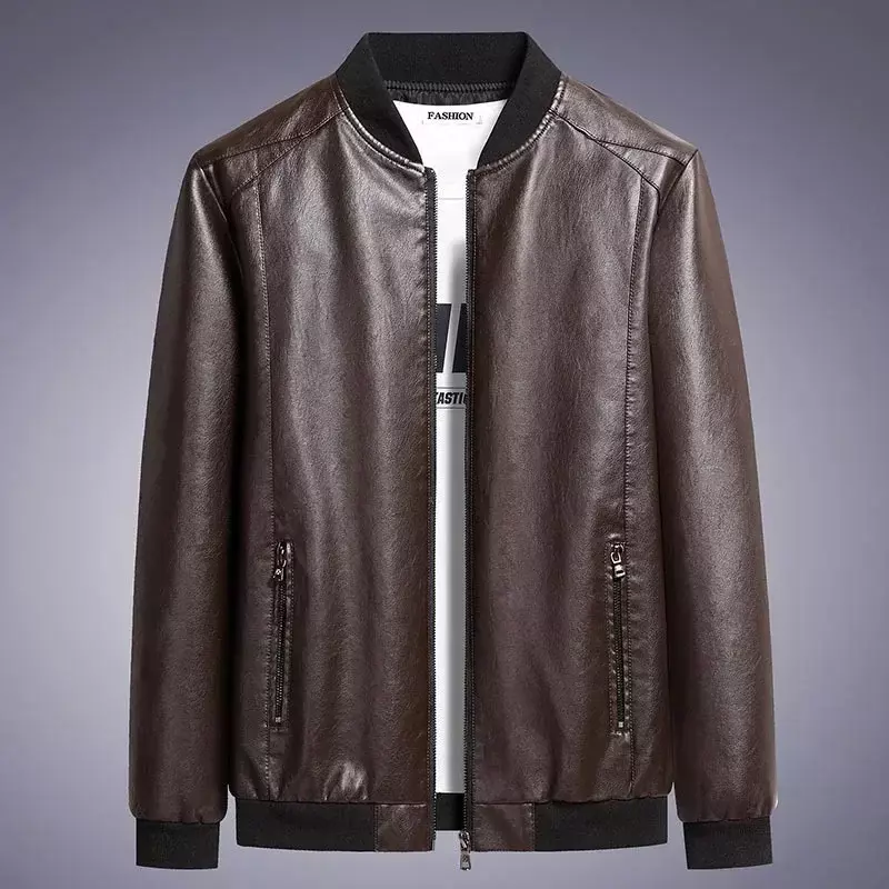Autumn New Men Leather Coat Korean Fashion Leather Sheepskin Men Leather Jacket Trend Casual Fit Slim Baseball Clothes