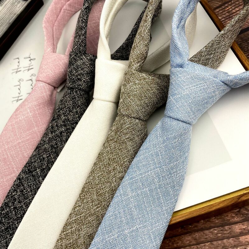 Corbatas blancas sólidas de 6CM para hombres y mujeres, accesorios de traje de camisa de estilo universitario informal, corbatas de cuello suaves de lino de algodón, carveat de moda