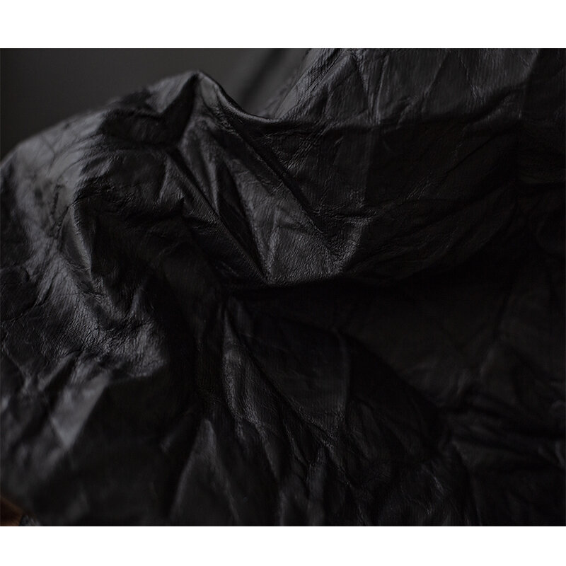 Black Color Pleats Texture Pu Leather Fabric Twist Kneading Pattern Washing Wrinkle Distressed Gradient Creative Designer Fabric