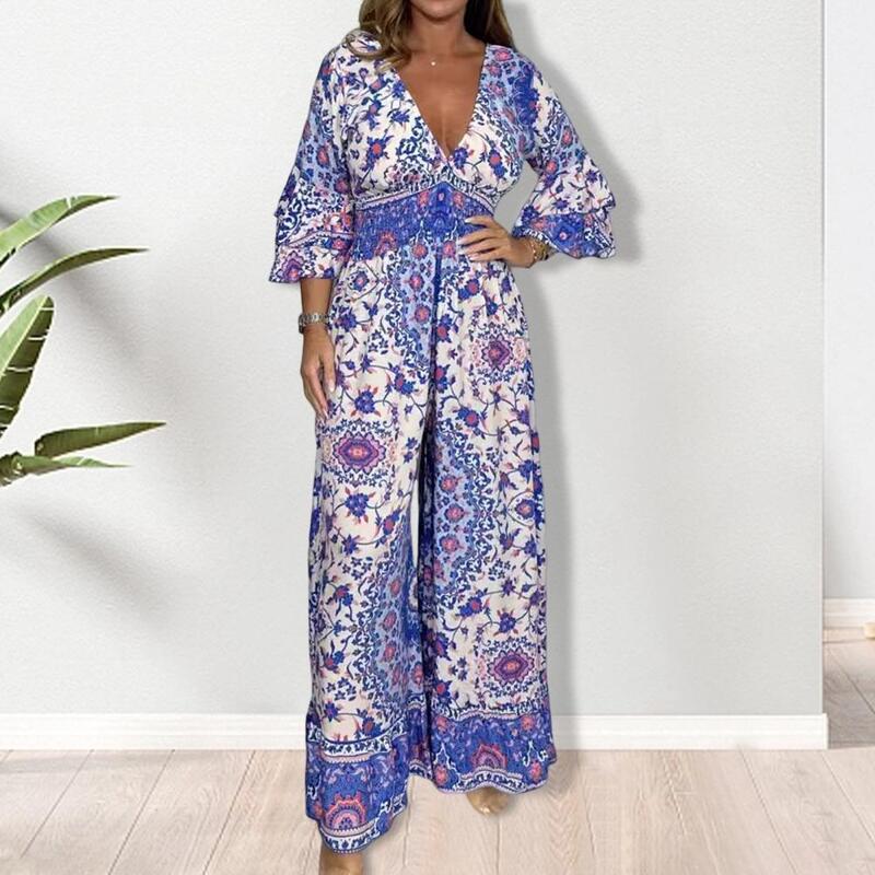 Women Loose Wide-leg Jumpsuit High-waisted Jumpsuit Bohemian Ethnic Print Women's Wide Leg Jumpsuit Stylish Plus Size for Prom