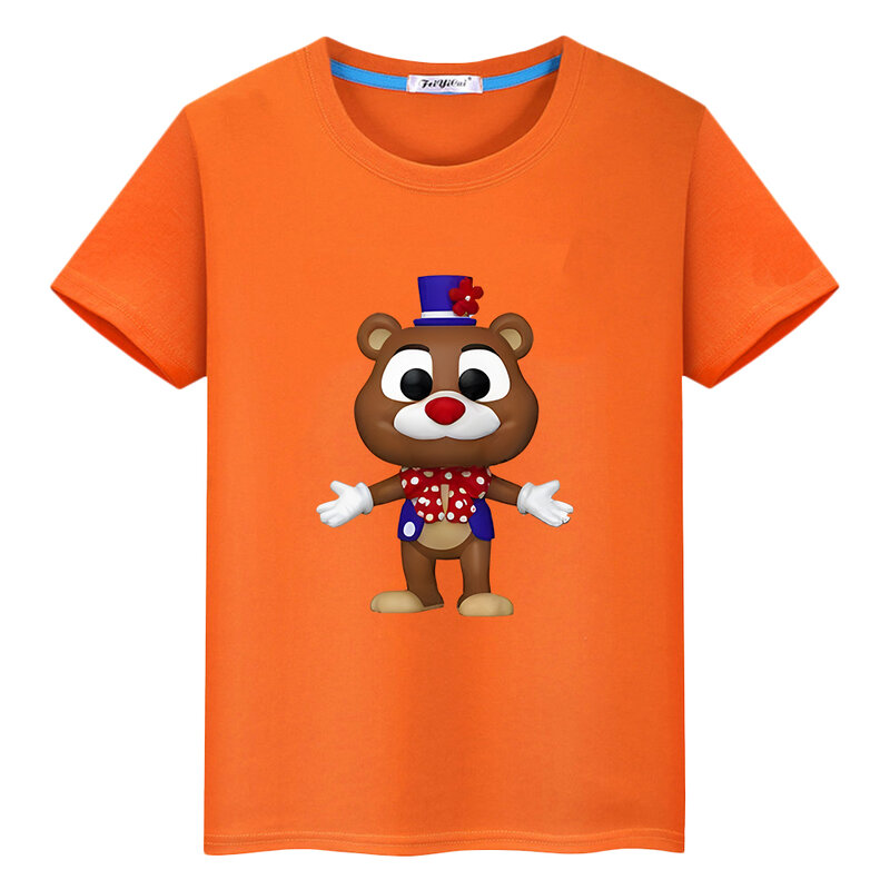 FNAF-Camiseta curta casual com estampa de anime 100% algodão, urso, coelho, jogo, tops kawaii, roupas Y2K, camisetas infantis, presente de férias para meninos e meninas, verão