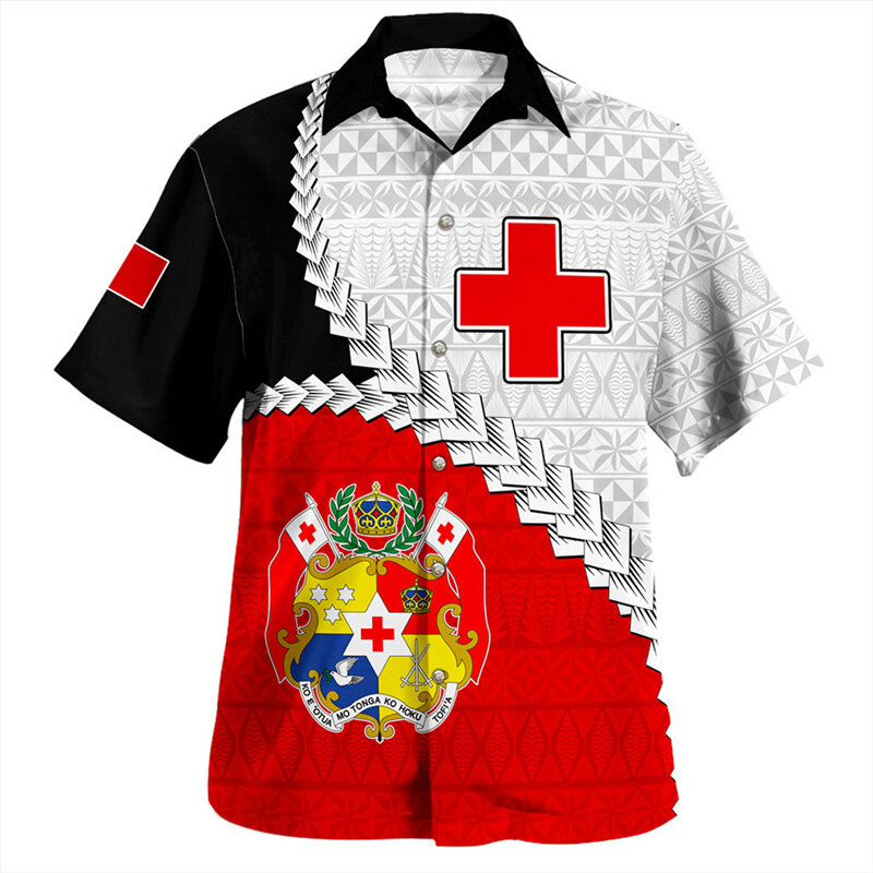 3D 프린팅 통가 왕국 국기 셔츠, 통가 엠블럼 코트, 그래픽 짧은 셔츠, 남성 하라주쿠 셔츠 의류