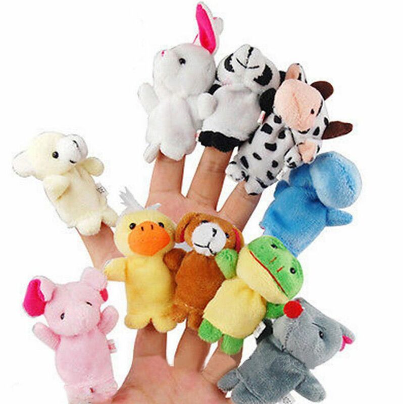 Boneka hewan bayi, 10 buah/set boneka jari boneka tangan keluarga, mainan kain