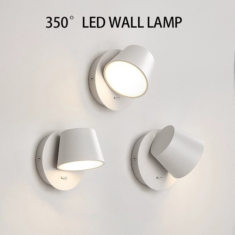 Nordic LED ściana lampa z przełącznikiem 350 stopni obrotowa sypialnia przy łóżku korytarz do czytania światła korytarz hotelowy kinkiet światło wewnętrzne