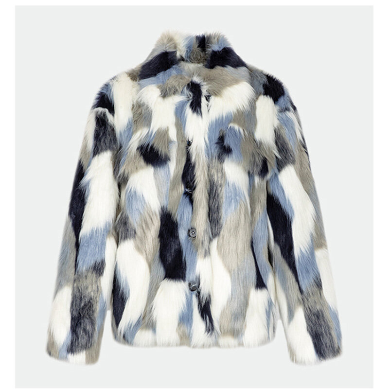 Mantel bulu rubah buatan untuk wanita kerah lipat kasual jaket mewah Vintage hangat berwarna mantel pakaian musim dingin 2023
