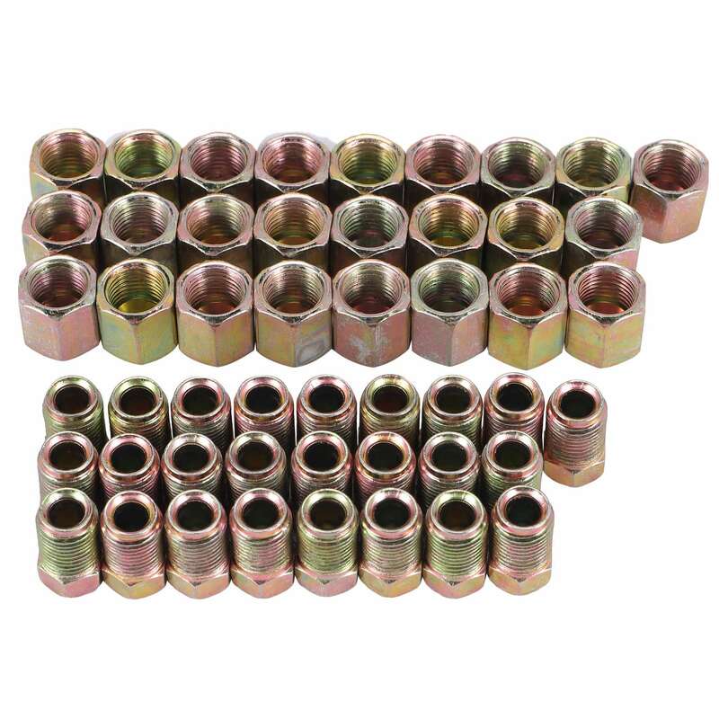 Masculino e Feminino End Union Brake Pipe Screw Nuts, Copper Brake Tubes, Encaixes para tubos, M10 x 1mm, 3 pol, 16in, OD, 50PCs