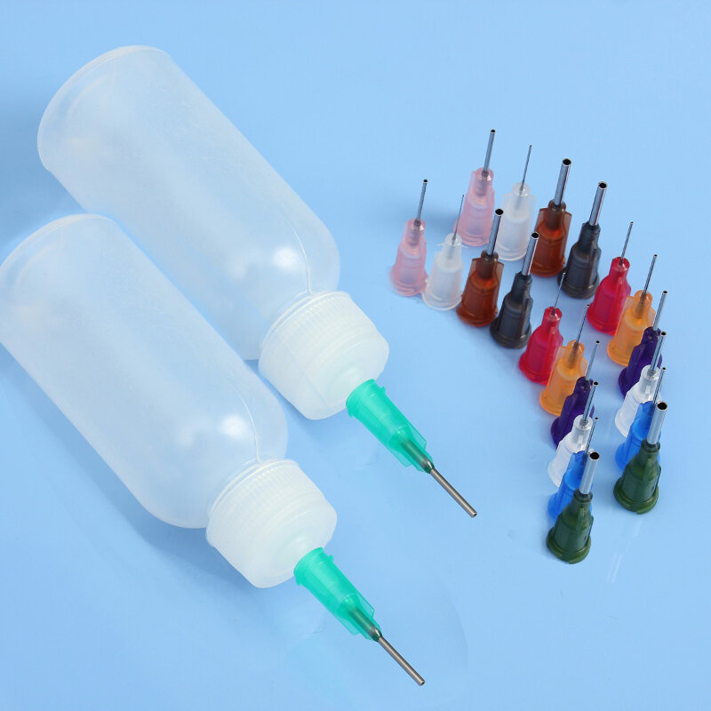 1Set 30ml/50ml Transparent Polyethylene Needle Dispenser Bottle for Rosin Solder Flux Paste + 11 Needles Tools