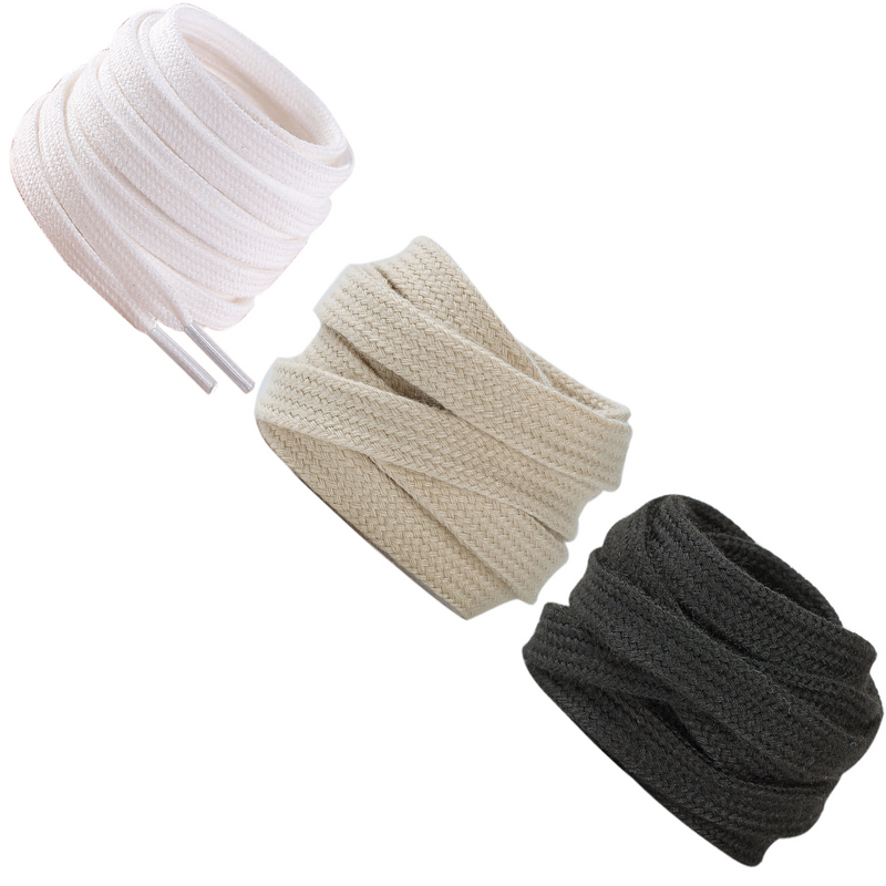 3 Pairs Cotton Shoelaces Flat Casual Shoes Tie String Replacement For Men Canvas Shoes White Black Beige 100cm