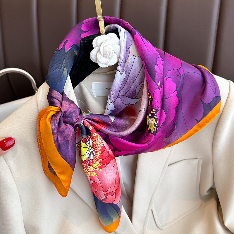 Pañuelo musulmán de seda para mujer, chales de seda, protector solar, marca de lujo, cuadrado, para las cuatro estaciones, 70x70cm