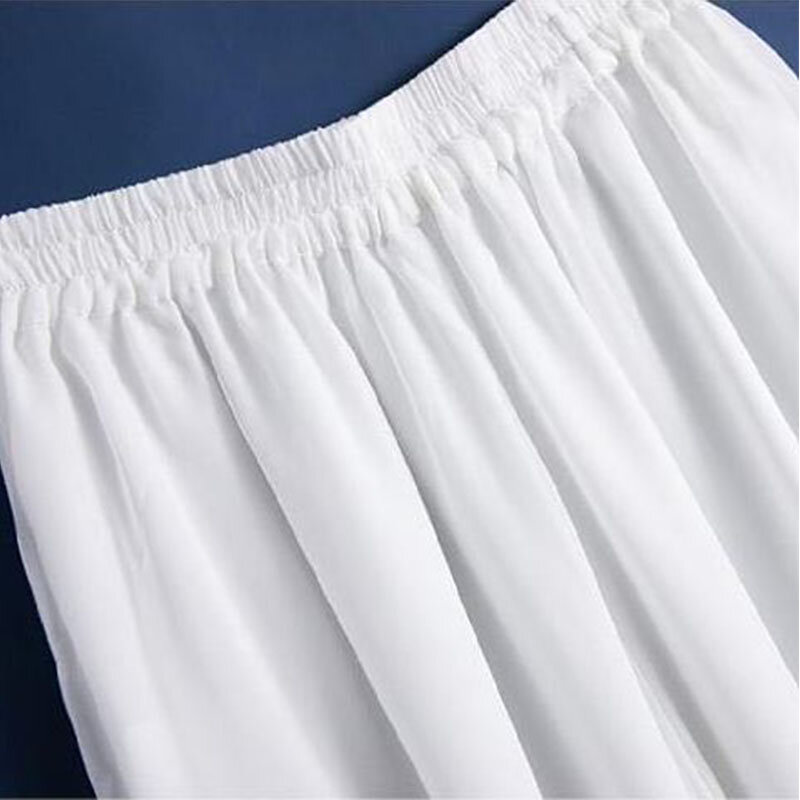 Calça casual de chiffon de perna larga feminina, tamanho grande, solta, branco sólido, elástico, cintura alta, roupa feminina, calça grande, moda