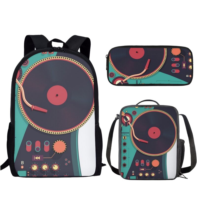 3Pcs Vinyl Record Print School Bag Set Fashion Backpack Boys Girls Teenager Large Capacity Book Bag with Lunch Bag Pencil Bag