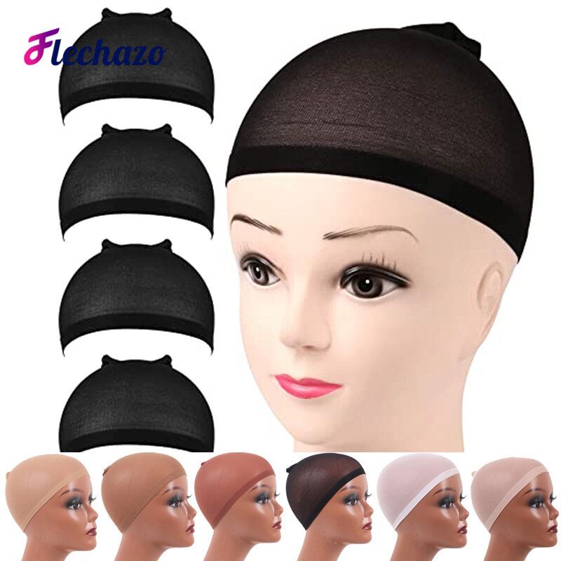 Topi Wig Flechazo untuk Wanita 4 Buah Topi Wig Stocking Hitam Cokelat Muda Topi Wig Nilon Elastis Kepala Besar untuk Menahan Rambut Di Tempat