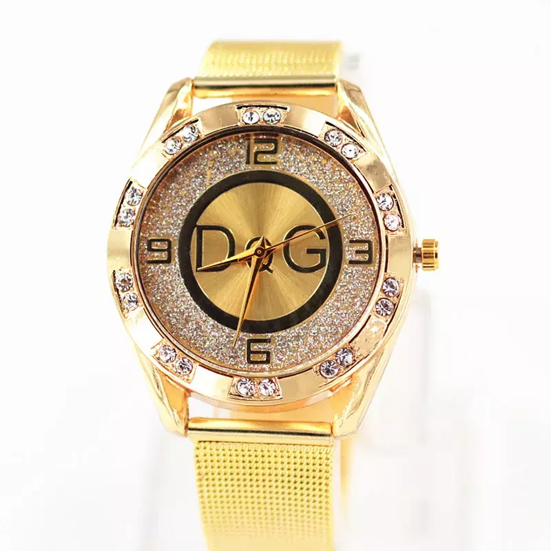 DQG 크리스탈 쿼츠 여성용 시계, 골드 실버 스테인레스 스틸, 여성용 원피스 시계, 럭셔리 패션, 2024