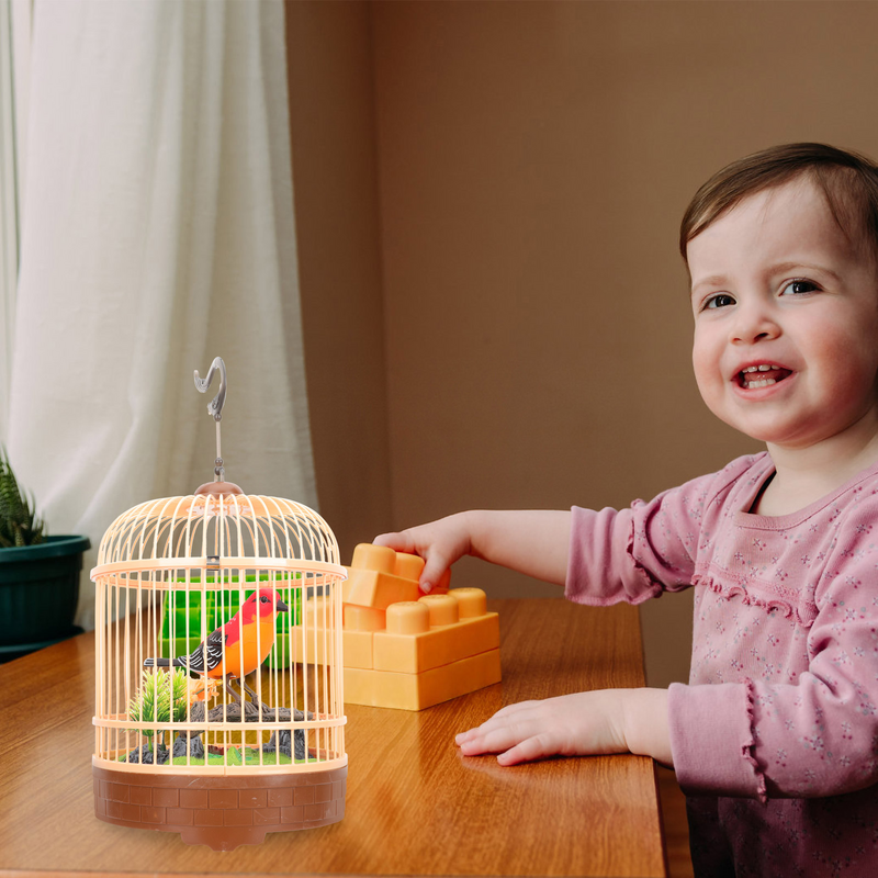 Mainan untuk anak-anak kandang burung palsu unik simulasi menyanyi plastik akustik interaktif mainan kecil