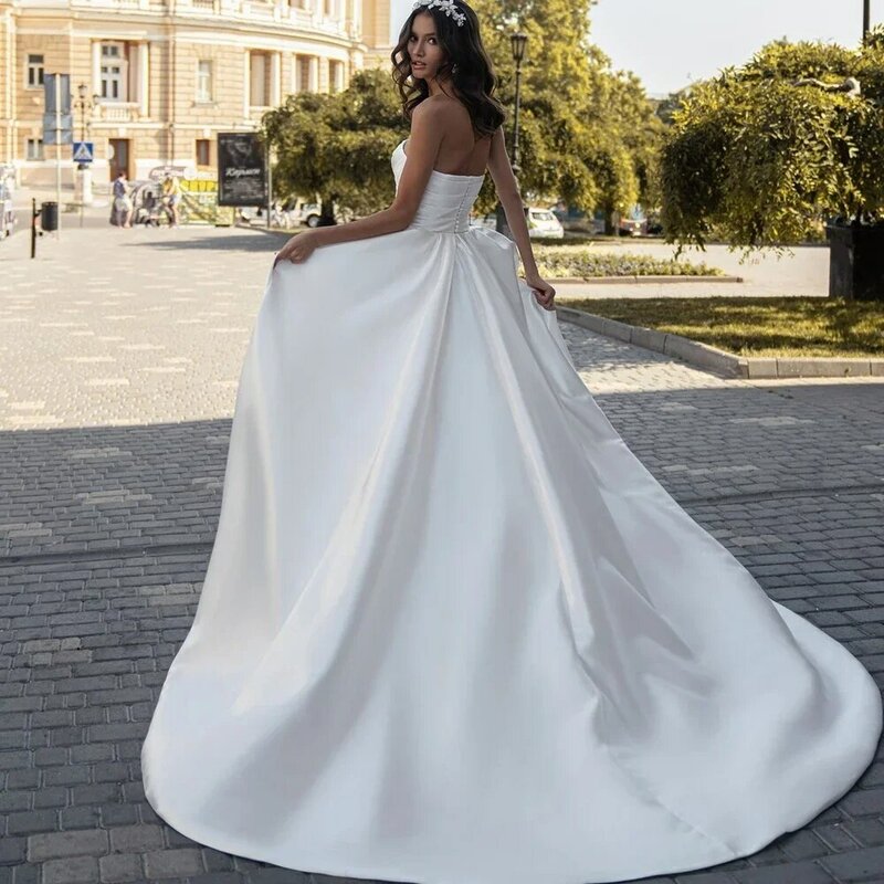 Flavinke-Vestidos de cetim para mulheres, vestidos de noiva elegantes, sem mangas, 2024