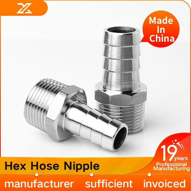 304 stainless steel hexagonal skin connection pagoda water pipe skin connection hose insertion joint barb skin insertion bamboo