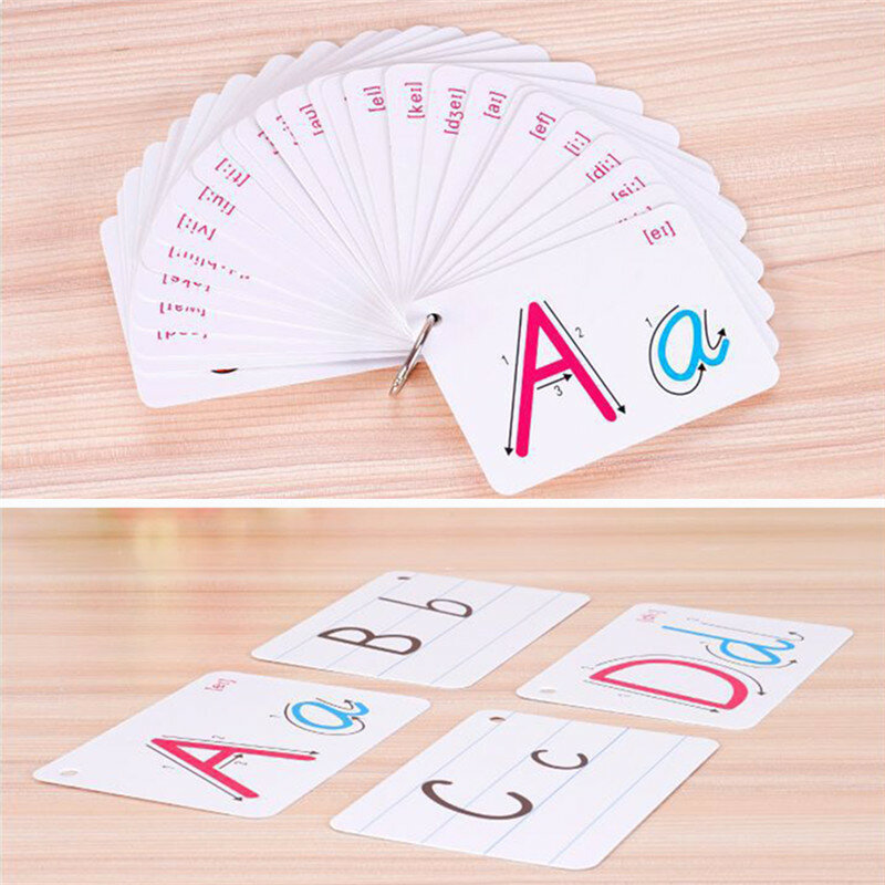 Juguetes Montessori para niños, aprendizaje de desarrollo temprano, tarjeta Flash en inglés de 26 letras, juguete escrito a mano para niños, regalo con hebilla