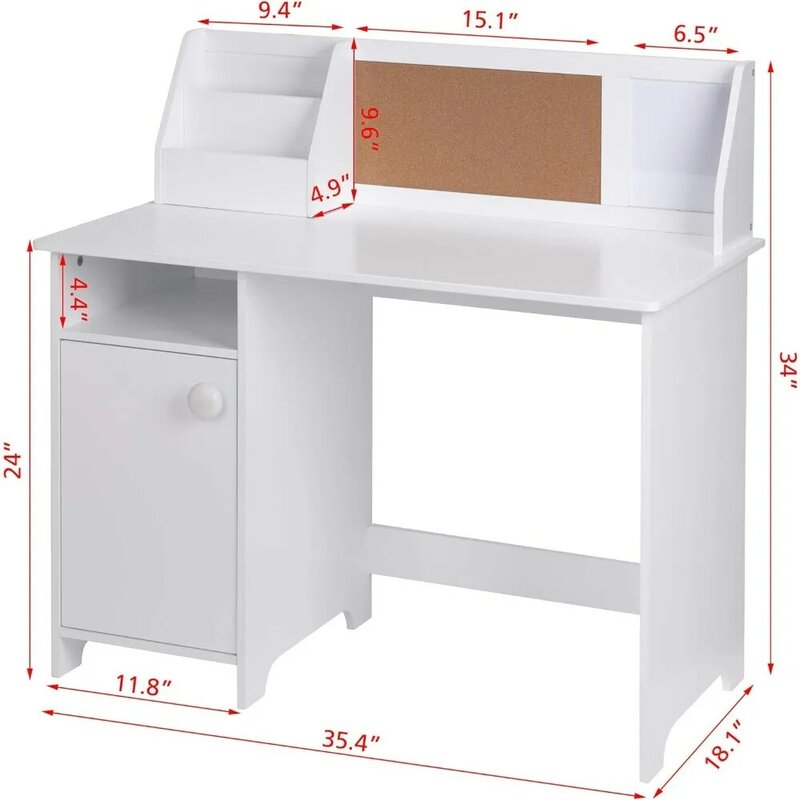 Kids Study Desk With Storage Children's Table Student's Study Computer Workstation Writing Table White Furniture