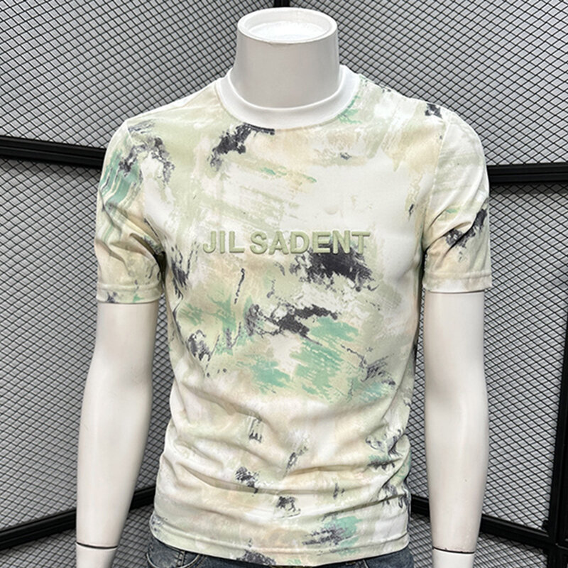 Fashion Loose Letter Embroidery Tie Dye T-Shirt Men's Clothing 2024 Spring Summer New Casual Pullovers Tops All-match Tee Shirt