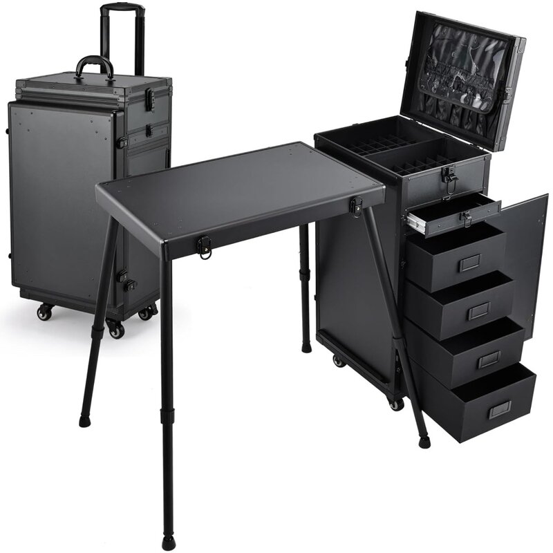 Joligrace вращающийся Маникюрный Стол, косметика, складной стол для ногтей с 5 ящиками, косметология, косметический стол с сумкой для кистей