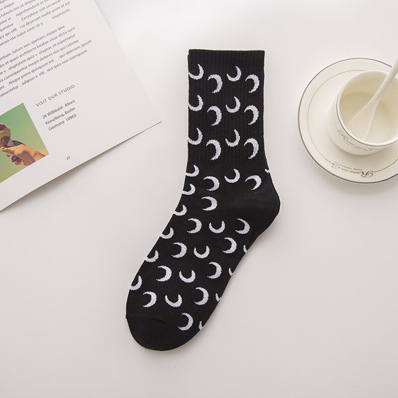 Herren-und Damen socken Neue Socken für Erwachsene mit Stern-und Mond mustern, rutsch fester Baumwolle und schweiß absorbieren den langen Socken