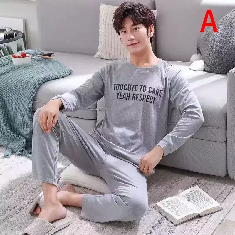 Autumn Pajamas Spring New Pants Two-piece Men's Oversized Youth Sleeved Long Home Clothing Set Thin