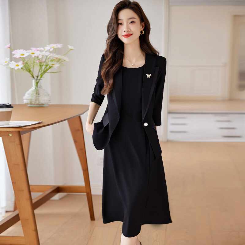 Women Elegant Chic Dress Suits Office Ladies Blazer Tops And Sundress Two Pieces Set Matching Traf Female Large S-5XL Clothes