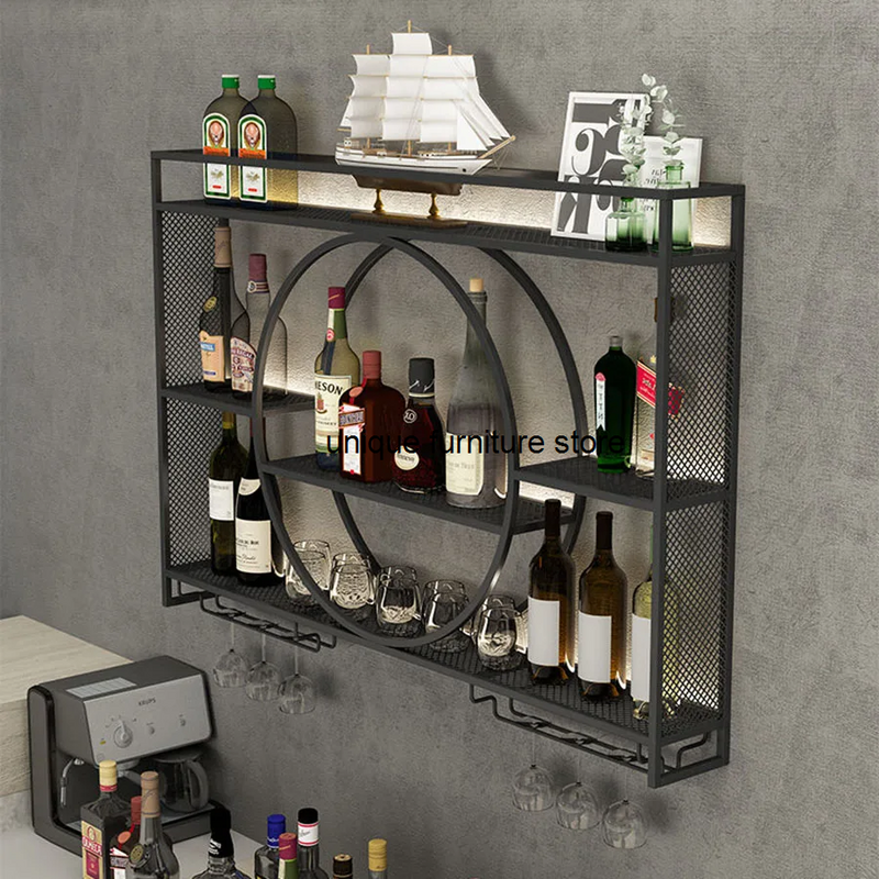 Estante de vino de montaje en pared, soporte de botella adaptable, almacenamiento de vidrio de copa negra en miniatura única, decoración de gabinete de vino, muebles de Bar Szafeczki