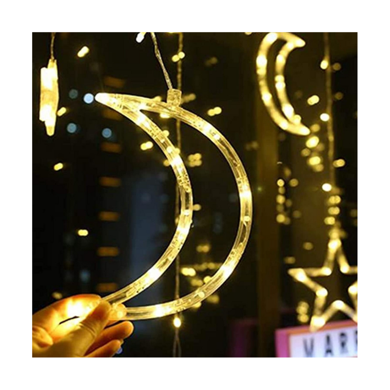 Cortina de cadena estrellada decorativa, luces de Ramadán, lunas y estrellas, luz LED de noche para Ramadán, decoración del hogar, fiesta, 3,5 M