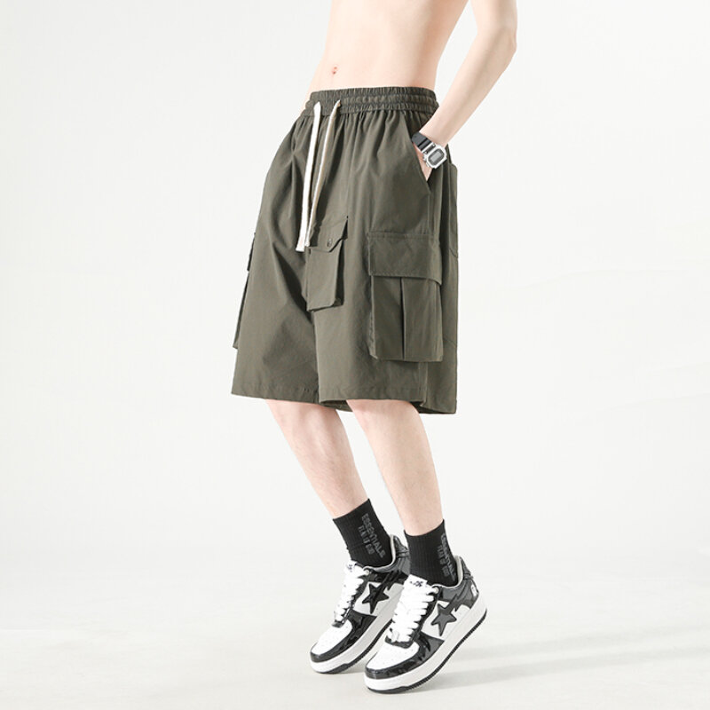 Pantalones cortos informales para hombre, Shorts hasta la rodilla, varios bolsillos, estilo americano, combina con todo, moda masculina Simple