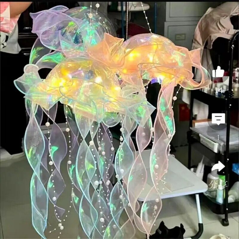 Jellyfish-女の子のためのポータブル花のランプ,ムードライト,寝室の常夜灯,家の装飾,パーティー,1個
